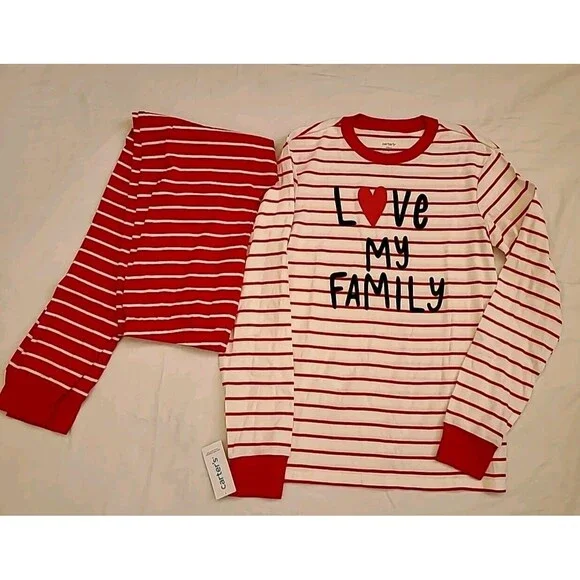 NWT Adult Carters Christmas Pajamas Pjs 2 pc White Red Medium Loungewear - Picture 1 of 11